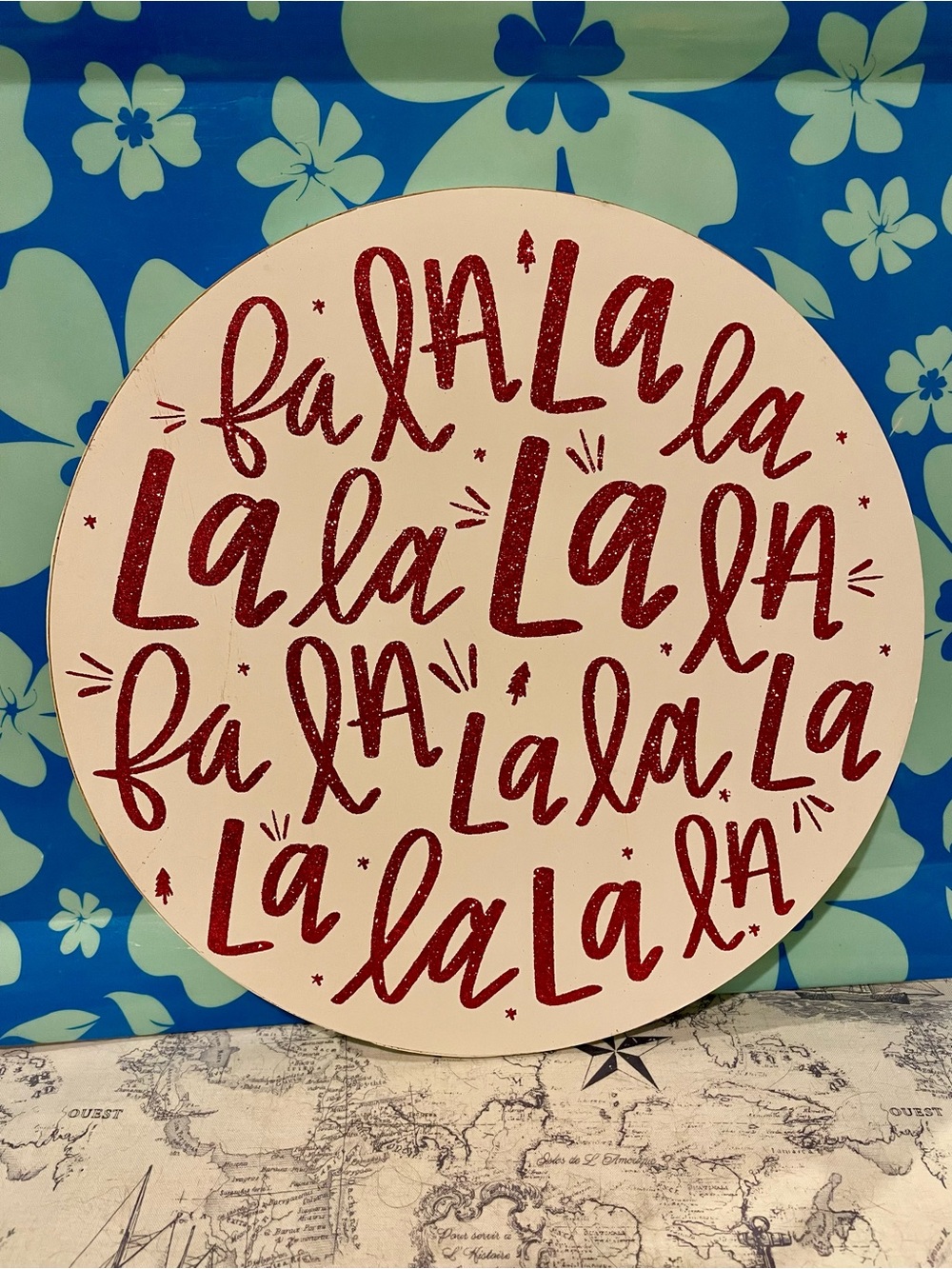 At Home “Fa La La” Christmas Wall Sign – Red Glitter Holiday Décor